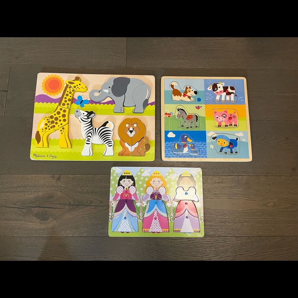 2 Melissa & Doug wooden puzzles & 1 Toys R Us